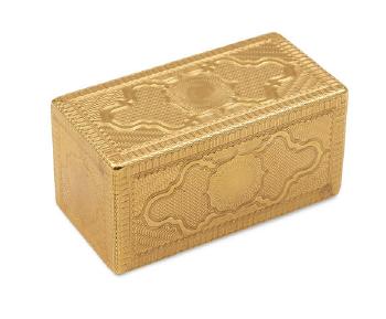 A Louis XV rose gold rectangular snuff box by 
																	Noel Hardivilliers