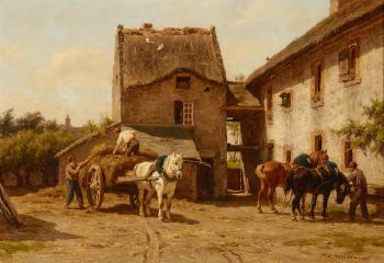 A farmyard scene with horses by 
																	Willem Carel Nakken