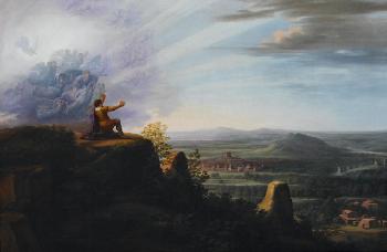 God showing Moses the Promised Land from the top of Mount Nebo by 
																	Carl Ludwig Kuhbeil