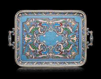 A parcel-gilt and enamel tray by 
																	Ivan Saltykov