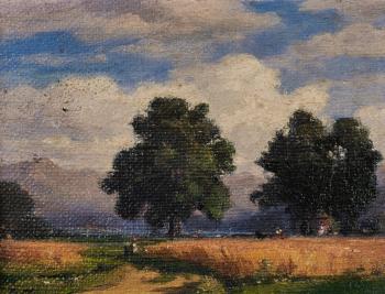 Kleine landschaft mit kornfeld und eichen by 
																	Robert Zund