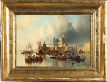 Venice – Hustle and Bustle by the Punta della Dogana and Santa Maria della Salute by 
																			Josef Carl Berthold Puttner