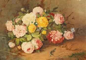 Roses on the Forest Floor with Lizard and Butterfly by 
																			Franz Xaver Pieler