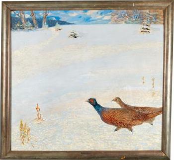 Pheasants in a Winter Landscape by 
																			Hugo Baar