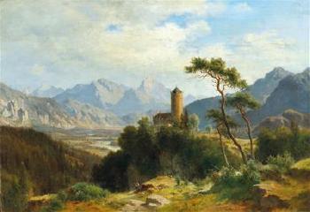 View of Castle Klamm in the Oberinntal with a view of the Sulstein by 
																			Ludwig Halauska