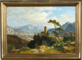 View of Castle Klamm in the Oberinntal with a view of the Sulstein by 
																			Ludwig Halauska