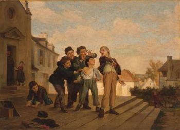 Boys Quarrelling on the Steps of a Church by 
																	Andre Henri Dargelas
