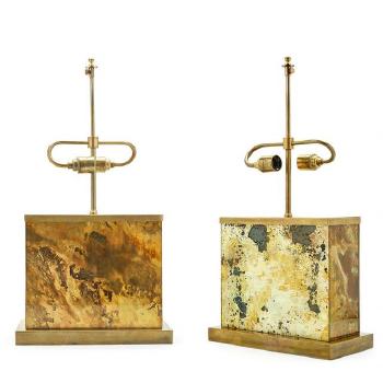 Pair of Romeo Rega lacquered brass and glass lamps by 
																	Romeo Rega