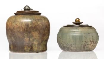 Two Lidded Jars, circa 1935 by 
																			Carl Halier