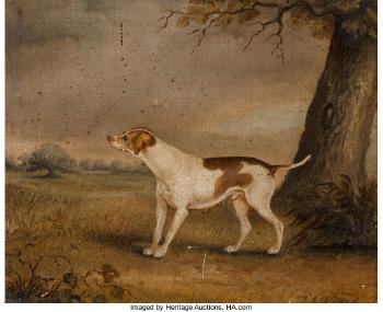 A hunting dog in a landscape by 
																			John Vine of Colchester