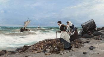 Women on Shore with Fishing Nets and Baskets by 
																			Michal Wywiorski