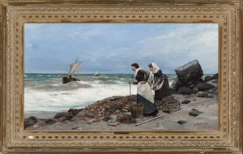 Women on Shore with Fishing Nets and Baskets by 
																			Michal Wywiorski