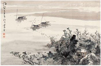 Boats On The Hanjiang River by 
																	 Yue Zhenwen