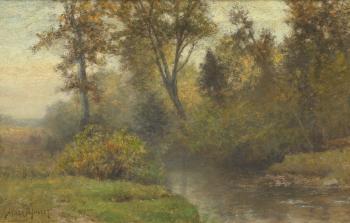 Summer landscape with stream by 
																			Albert Insley