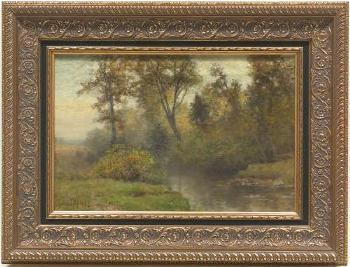 Summer landscape with stream by 
																			Albert Insley