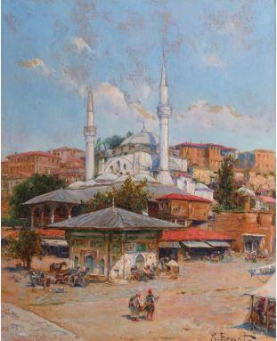 Vue de la mosquée du Sultan Ahmet, à Istanbul by 
																	 Orientalist School
