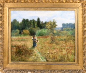 A Young Girl on A Meadow Path by 
																	Daniel Santry