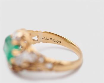 18K Gold, Emerald, and Diamond Ring by 
																			 J E Caldwell & Co