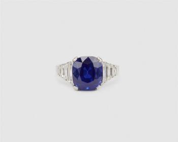 Platinum, Kashmir Sapphire, and Diamond Ring by 
																			 J E Caldwell & Co