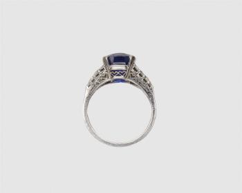 Platinum, Kashmir Sapphire, and Diamond Ring by 
																			 J E Caldwell & Co