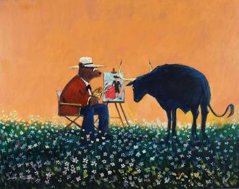 Bear Painting With Bull In Field by 
																	Dov Fedler