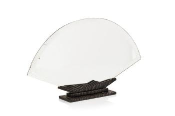Miroir de forme éventail à bordure biseautée, reposant dans une monture en fer forgé patiné et étagé by 
																	Michel Zadounaisky