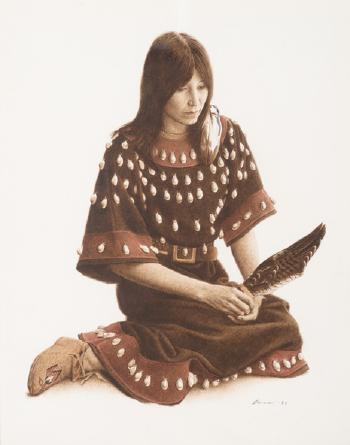 Sioux Indian with Eagle Feather by 
																			James E Bama