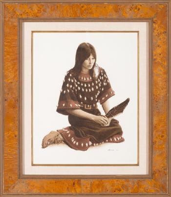 Sioux Indian with Eagle Feather by 
																			James E Bama