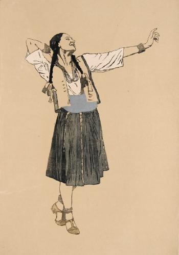 Tanzendes Mädchen in volkstümlicher Tracht des Balkans by 
																	Leonhard Fanto