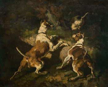 Jagdhunde bei einem Fuchsbau by 
																	Auguste Bachelin