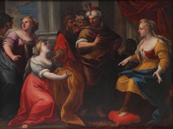 Potifa si adira di fronte alla veste di Giuseppe by 
																			Giovanni Raffaelo Badarocco
