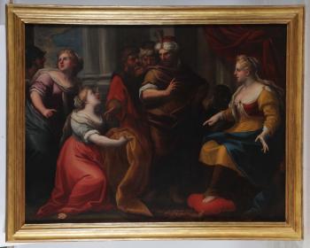 Potifa si adira di fronte alla veste di Giuseppe by 
																			Giovanni Raffaelo Badarocco