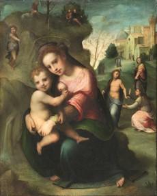 Madonna con Bambino e San Giovanni Battista in un Paesaggio by 
																	 Puligo