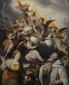 San Giovannino Portato in Cielo dagli Angeli Santa Caterina e Santo Monaco by 
																	Orazio Samacchini