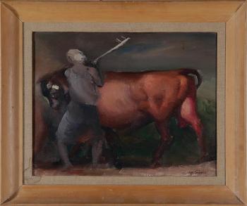 Bull and farm hand by 
																			Jon Corbino