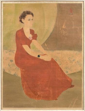 Portrait d’une femme en robe rouge by 
																	 Nguyen Tuong Lan