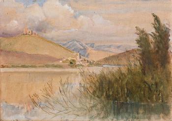 Sabina, paesi nella valle; Vele in mare; Veduta del Monte Soratte by 
																			Napoleone Parisani