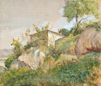 Casolare in primavera; Veduta di Camerino; Alberi by 
																			Napoleone Parisani
