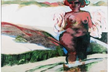 Maiden strolling through landscape by 
																	Jan Neethling