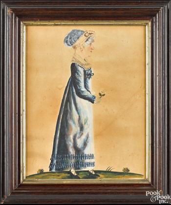 Folk Portrait of a Woman With Bonnet Holding a Rose by 
																	Jacob Maentel