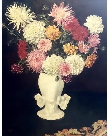 An Urn of Mixed Flowers Upon a Patterned Cloth by 
																	Julien Vlasselaer