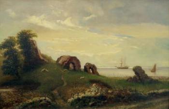 Coastal view of ships with the ruins of castle Engelsborg in the foreground, near the Danish city of Nakskov by 
																	Niels Aagaard Lytzen