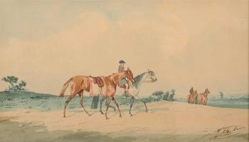 Chevaux et cavaliers sur un chemin by 
																	Jonny Audy