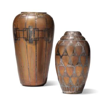 Two French Dinanderie Copper Vases by 
																	Luc Lanel