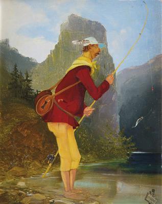 Zwei Bilder: Der Angler; Der Wanderer nach der Jause by 
																			Ludwig Josef Reischl