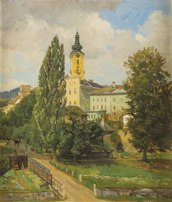 Motiv aus Freistadt mit Wehrturm und Kirche by 
																			Anton Nowak