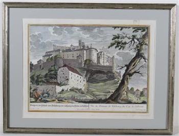 Stecher Ansicht der Festung Hohensalzburg von Osten, mit Liegefigur links by 
																			Franz Anton Danreiter