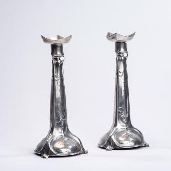 Pair of candlesticks 'Roses and Dogroses' by 
																			 J P Kayser & Sohn