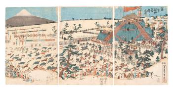 Yoritomo, First Shogun of Japan, Watches a Hunting Party at the Foot of Mount Fuji  by 
																			Hashimoto Sadahide