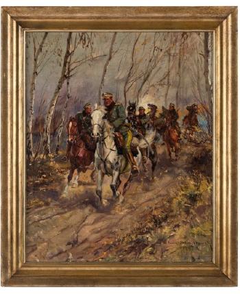 Uhlans Galloping through Forest by 
																			Leonard Winterowsky